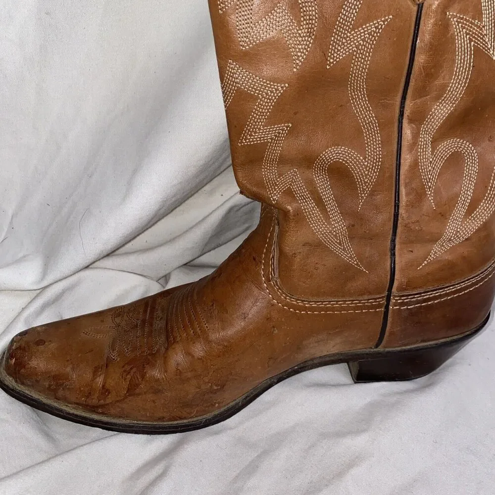 Nocona Western Cowboy Boots Men 10B Leather Brown NL1604 Pointed Toe country
